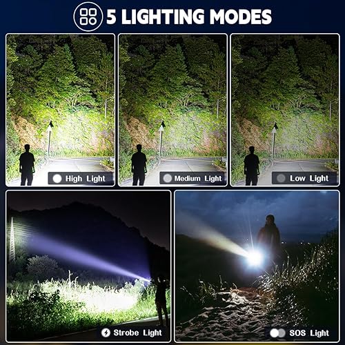 Miniatura 3 de Paquete de 3 linternas recargables de alto lúmenes, linterna LED recargable de 5 modos, linterna súper brillante de alta potencia, linterna táctica