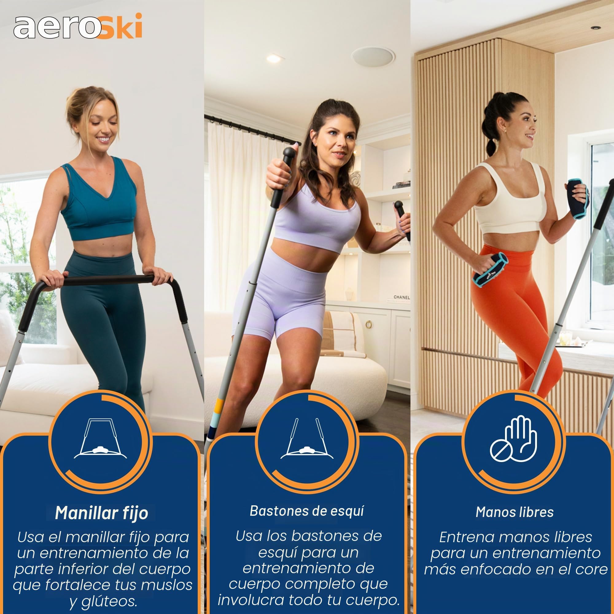Aeroski - Máquina de entrenamiento de simulador de esquí con resistencia de resorte, 2 postes y gafas VR, equipo de ejercicio elíptico de bajo impacto