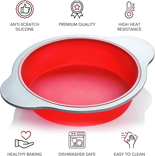 Miniatura 6 de Boxiki Kitchen - Juego de 3 sartenes de silicona profesionales antiadherentes para hornear pasteles de silicona, incluye molde redondo de silicona,