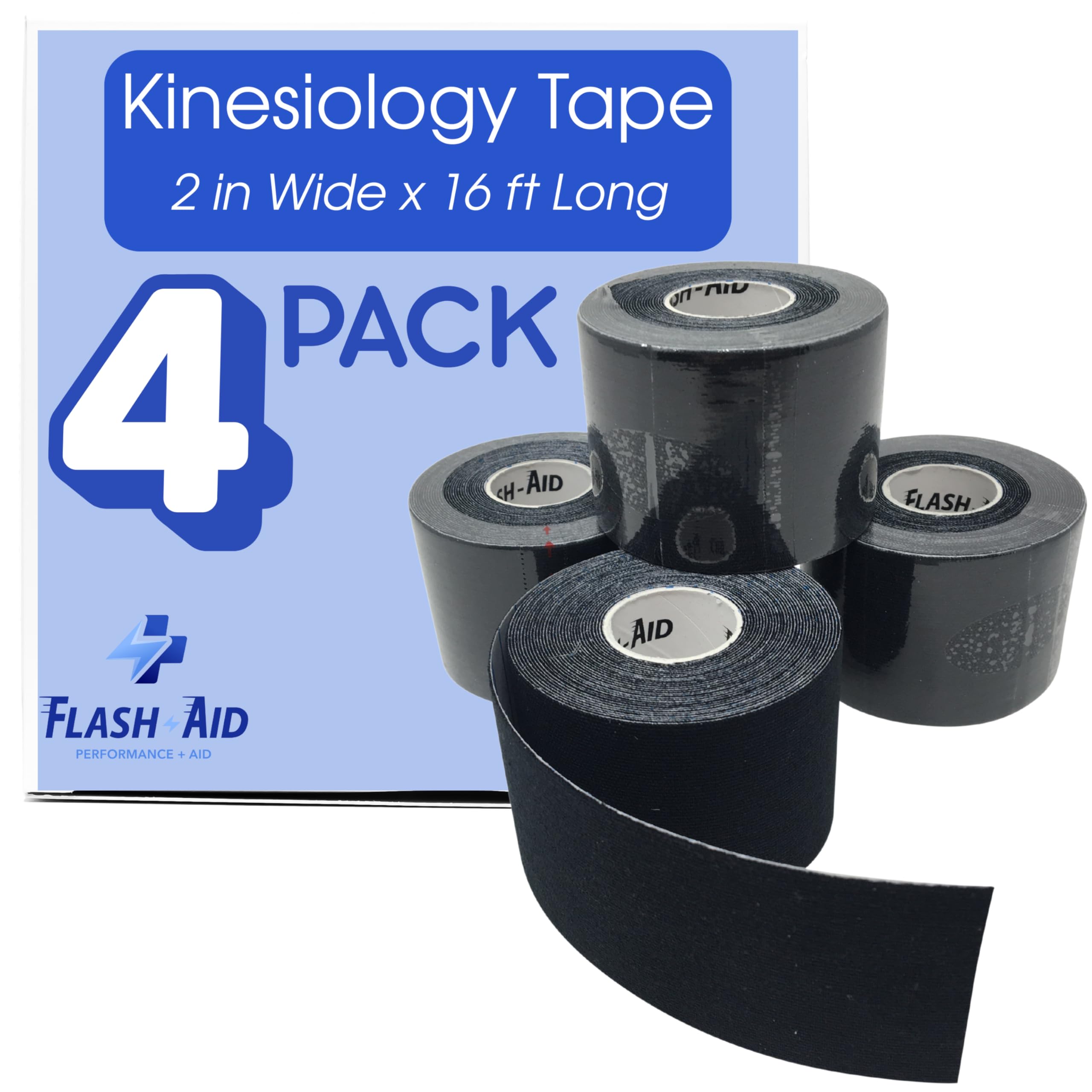 Kinesiology Tape 4-Pack Rehabilitation Tape for Muscle Pain and Sports Injuries - Latex-Free 2 Inches Wide by 16