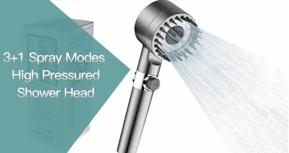 Pommeau Douche Haute Pression 7 Modes - Carré Avec Tuyau 1.5m Économie D'Eau Gris