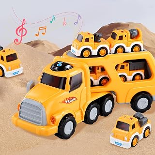 Toddler Toy Cars for 2 3 Year Olds, 7 in 1 Carrier Truck Transport Vehicles Construction Truck Toys, Friction Power Toys Vehicle for 1-6 Year Old Boys Toys, Digger Toys Truck Toys Birthday Gifts