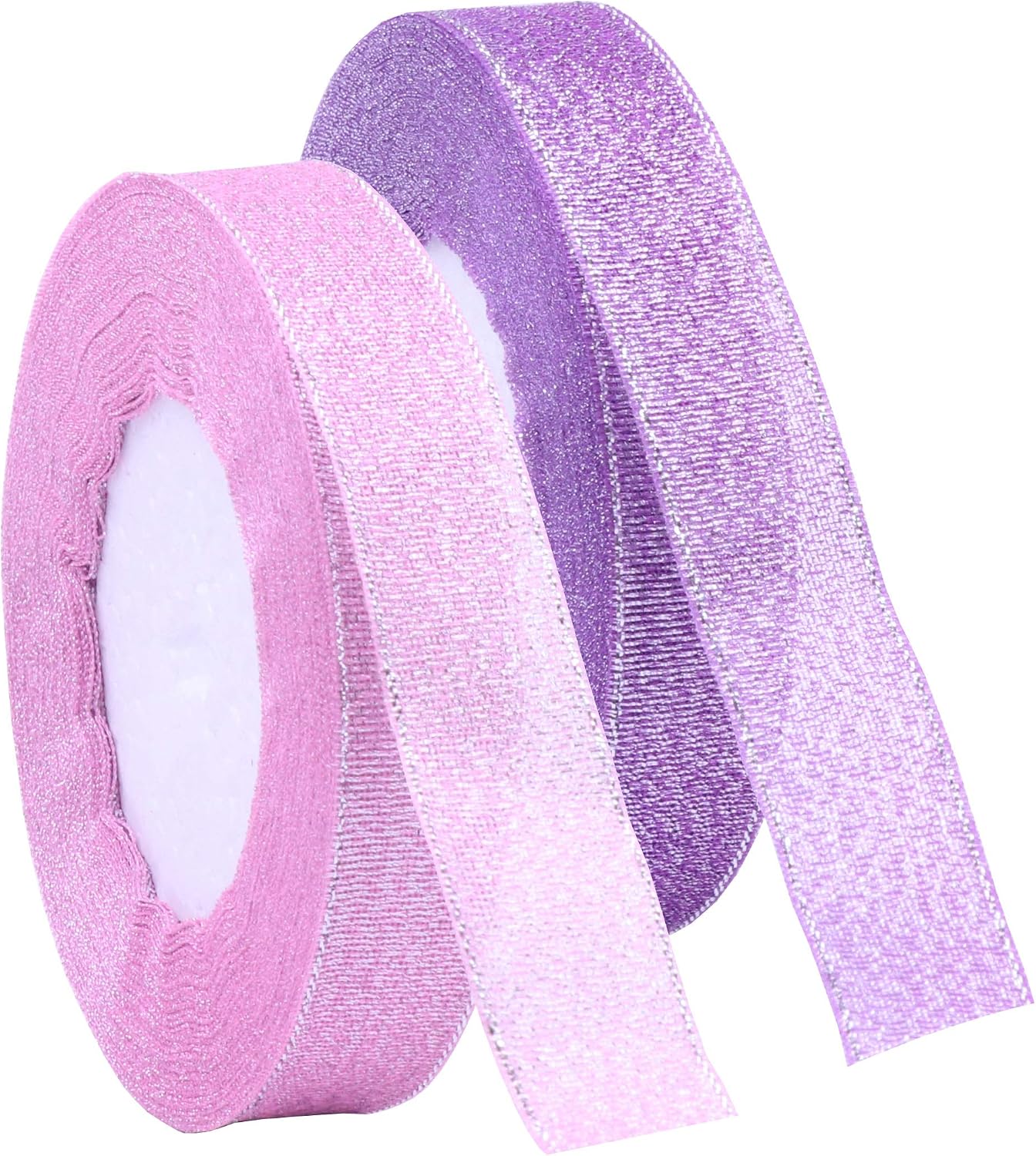 YAKA 3/4 inch 50 Yards Ribbon Shimmer Sheer Organza Ribbon for Craft Bow Party Decoration Packing Ribbons 2 Rolls (Pink and Purple, 3/4 inch(20mm))