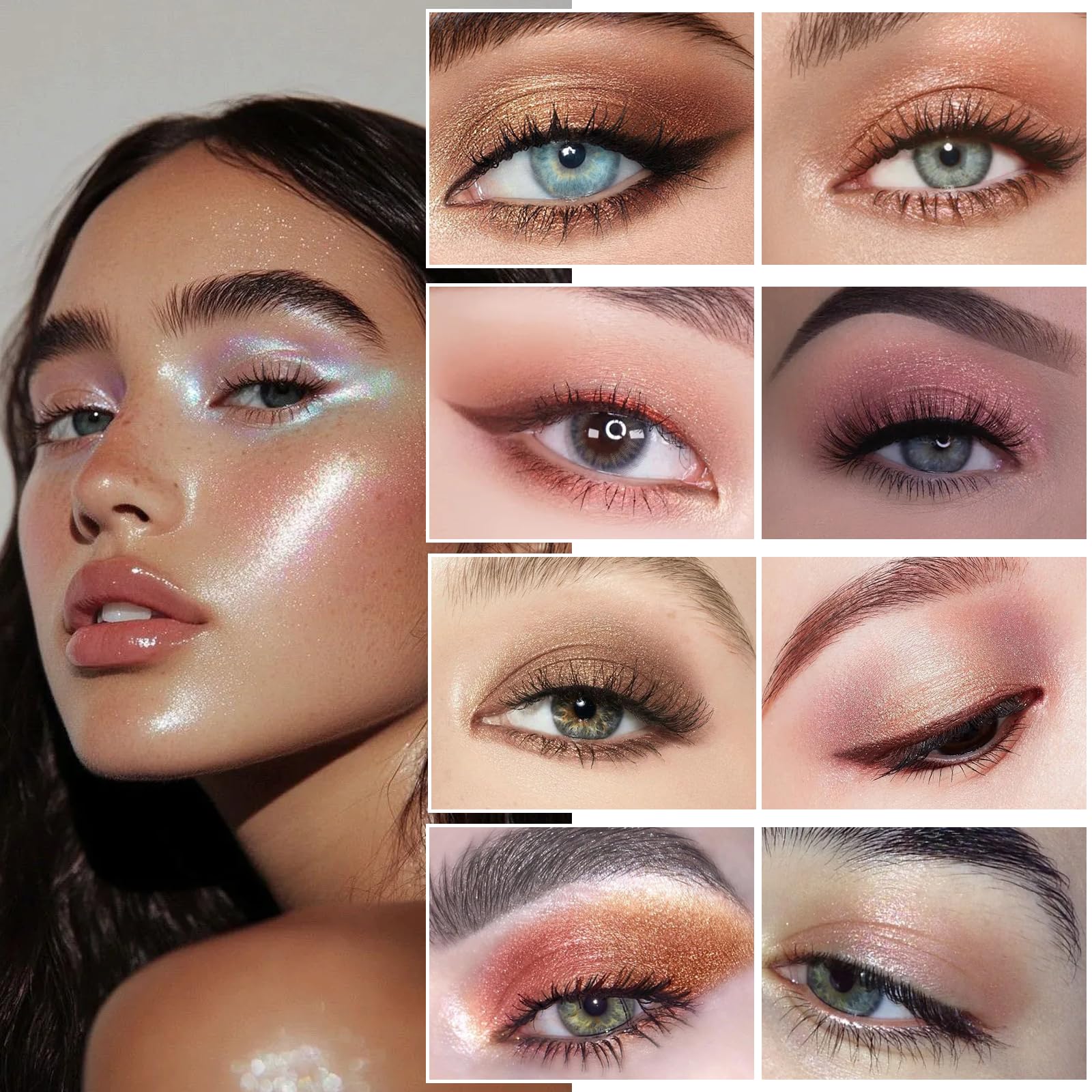 K'APEINE Puder-Palette, 8 Farben, Pink Gold Braun, Gesichts-Highlighter, Lidschatten, Rouge, Kontur-Make-up-Palette, für alle Gesichter, gebackenes Make-up-Set, mischbarer Highlighter für Damen