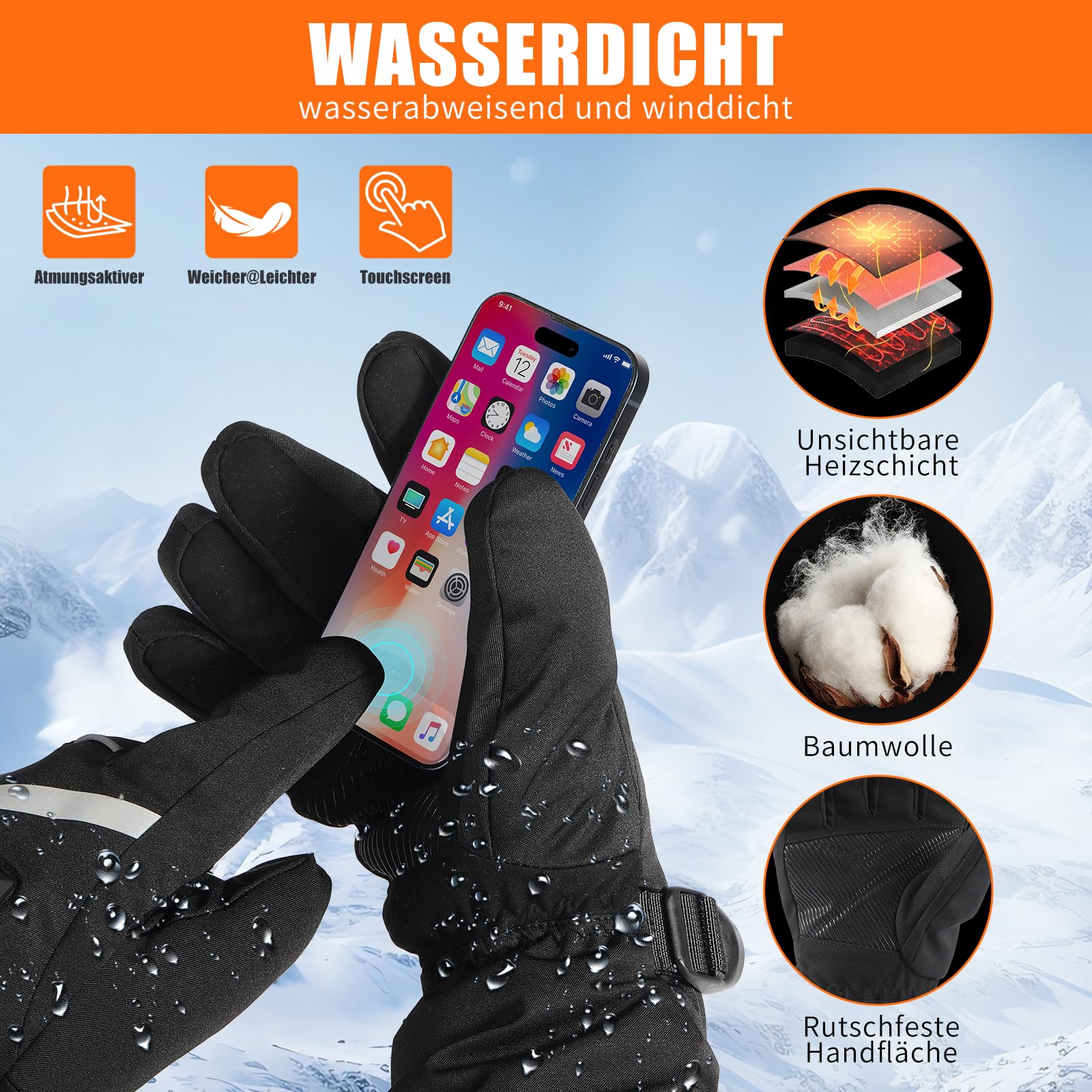 LOTTBUTY Guantes calefactables actualización 2025, guantes calefactables para hombre y mujer con baterías recargables de 7,4 V/2 x 5000 mAh, guantes de moto impermeables para invierno, para esquí