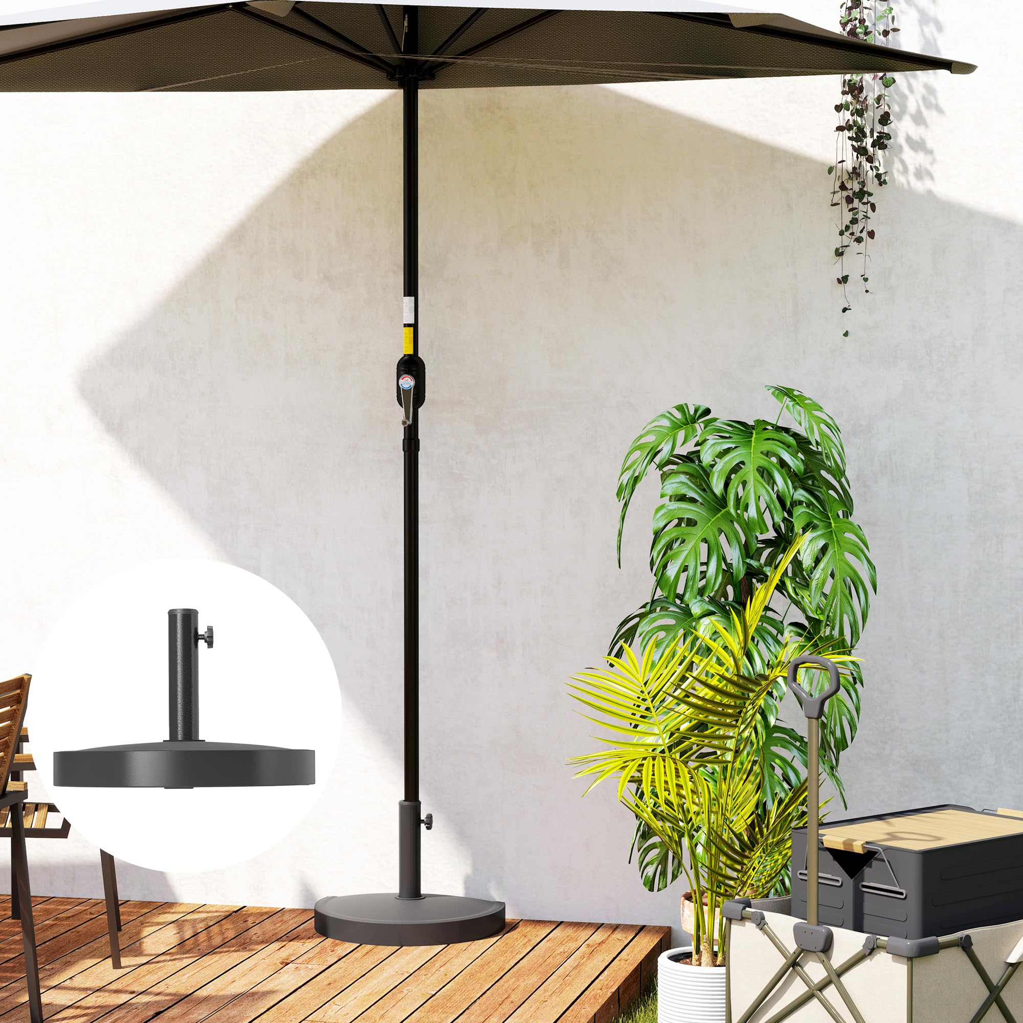 Outsunny Pied de Parasol 9 kg, Support Parasol en résine pour mât de 32, 38, 48 mm, Base de Parasol pour terrasse Piscine Patio Jardin, 49 x 31 x 33 cm, Noir