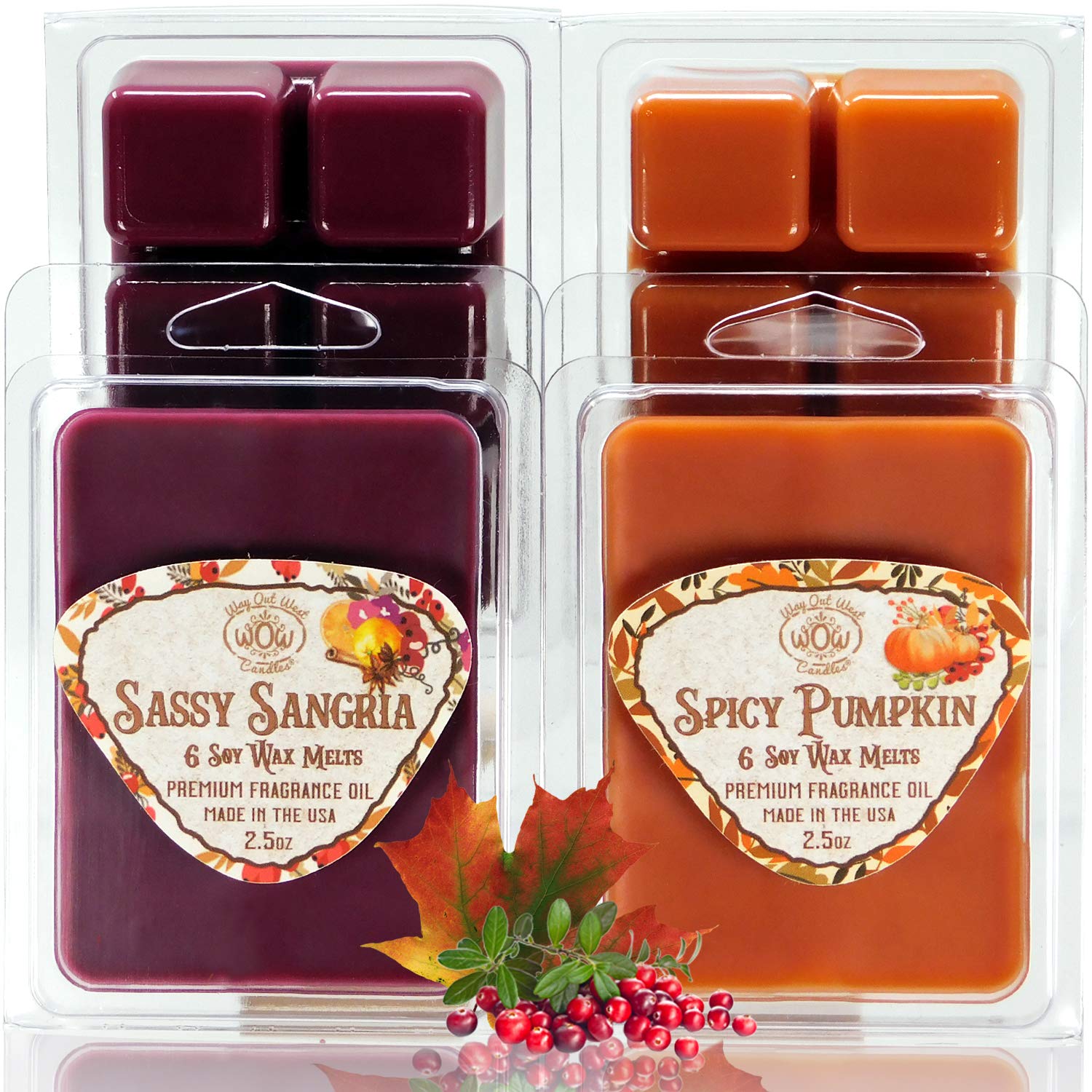 Way Out West Candles - Scented Wax Melts - Highly Fragrant Air Freshener - 4 Pack Assorted Set of 6 Melt Cubes (4, Spicy Pumpkin & Sassy Sangria)