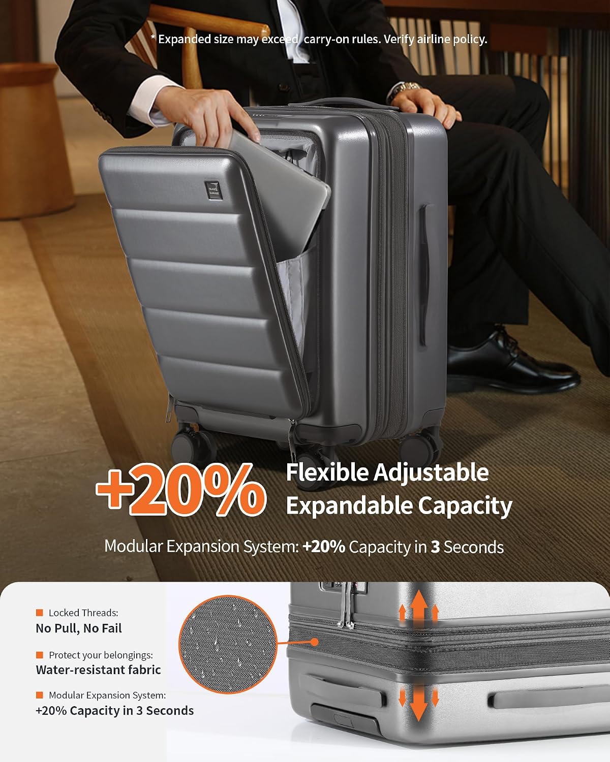 20IN Expandable Carry On Luggage-Grey image 2