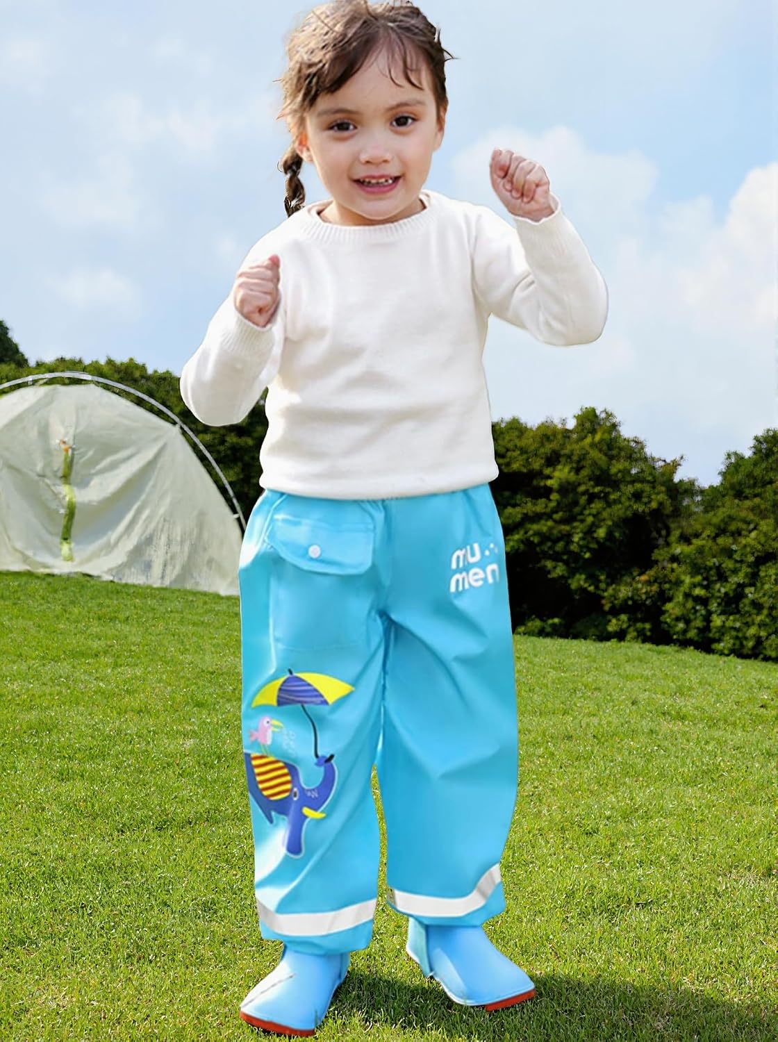 Kids Waterproof Rain Pants Toddlers Boys Girls Dinosaur Rainwear with Reflective Strips