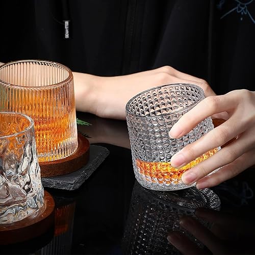 Miniatura 6 de Juego de 1 vasos de whisky giratorios a la antigua moda con posavasos creativos de nogal, regalos de whisky para hombres, marido, día del padre,
