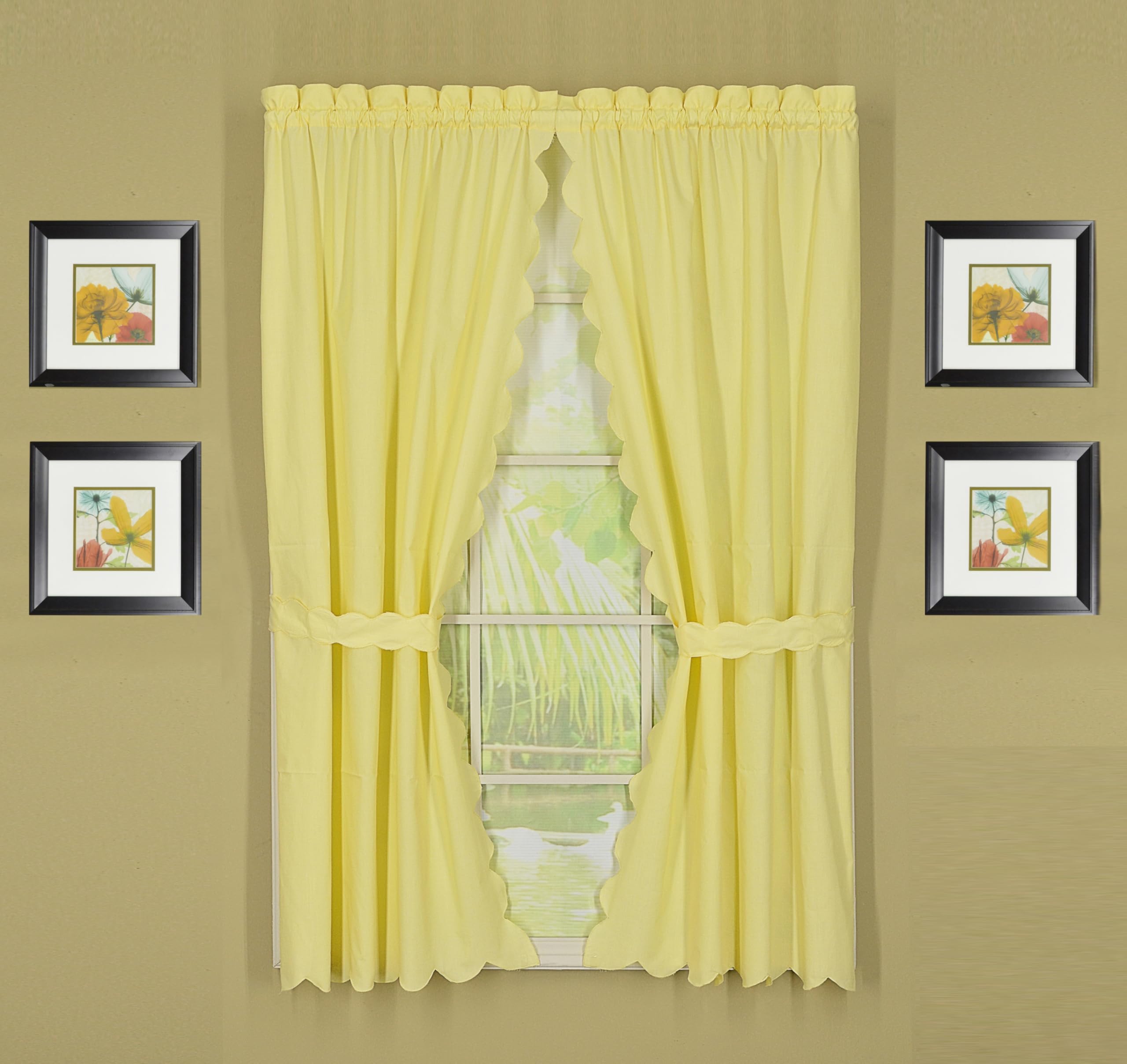 Today's Curtain, Orleans Scallop Curtain, Buttercup 72" Panel Pair and Tieback,4-Piece-Set, 60" W x 72" L, Buttercup