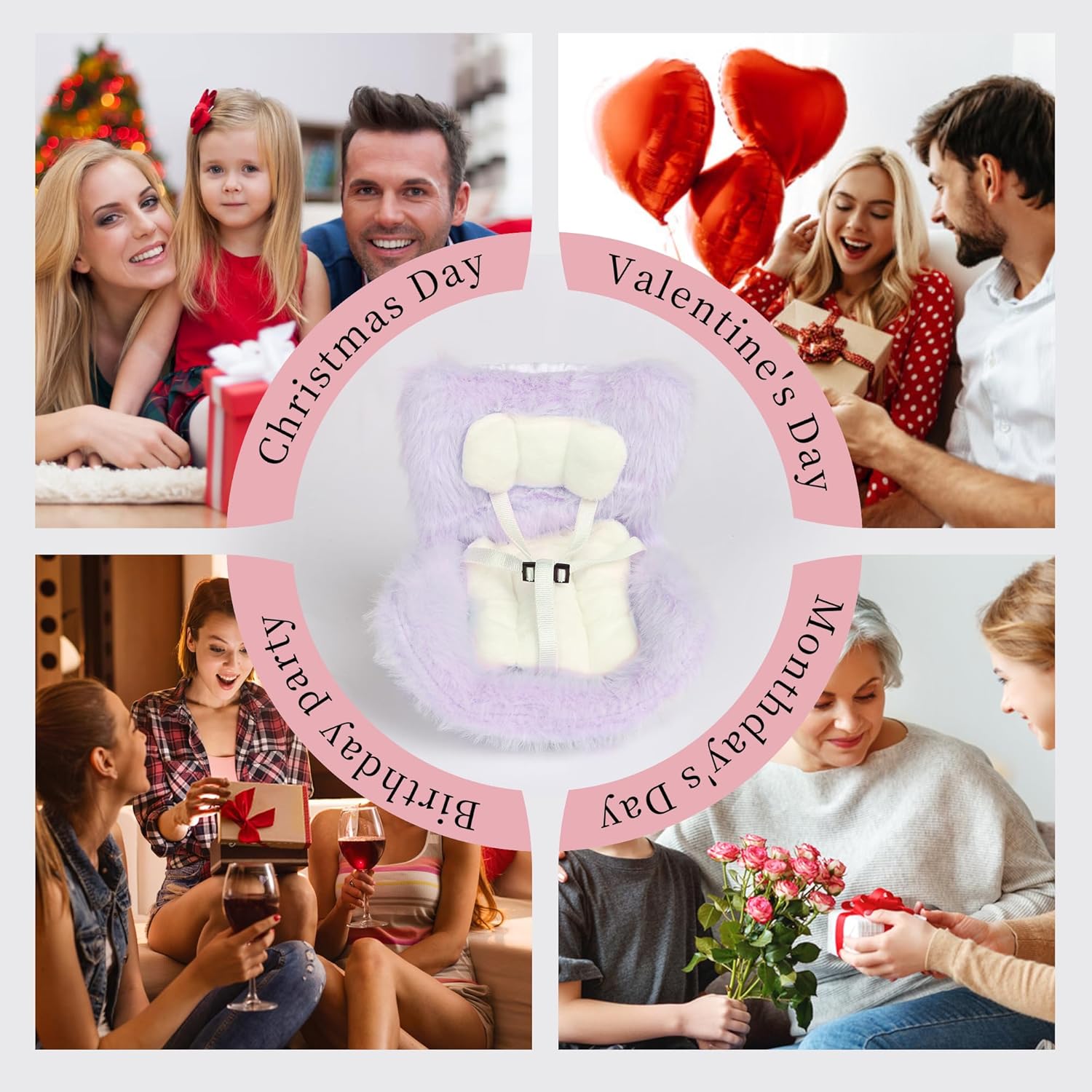 Doll Car Seat with Soft Furry Cushion for 10-17cm Dolls, Clips onto Car Air Vent, Cute Doll Chair for Desktop Display, Fashionable Car Decoration Accessories (Purple)