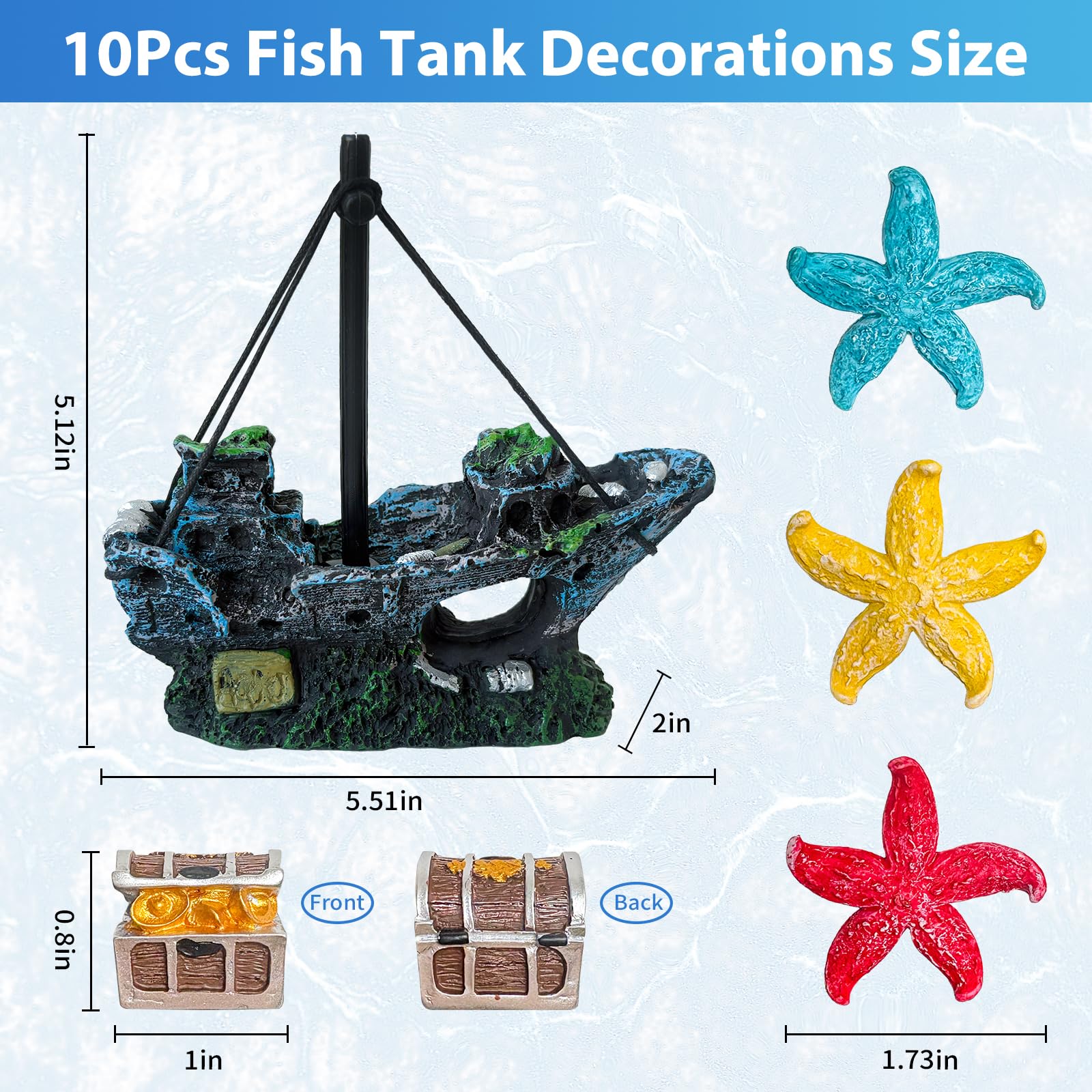 10-teiliges Aquarium-Zubehör für Beta-Fische, kleine Aquarium-Dekorationen, Beta-Fischtank-Starter-Set