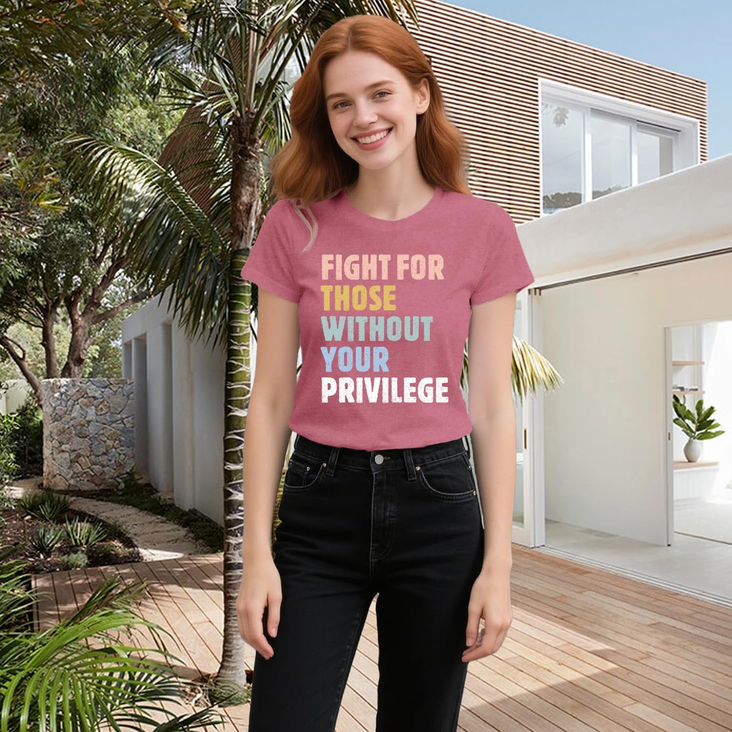 Equality Shirt for Women Human Rights T-Shirt Fight for Those Without Your Privilege Letter Printing Tee Tops - Image 2