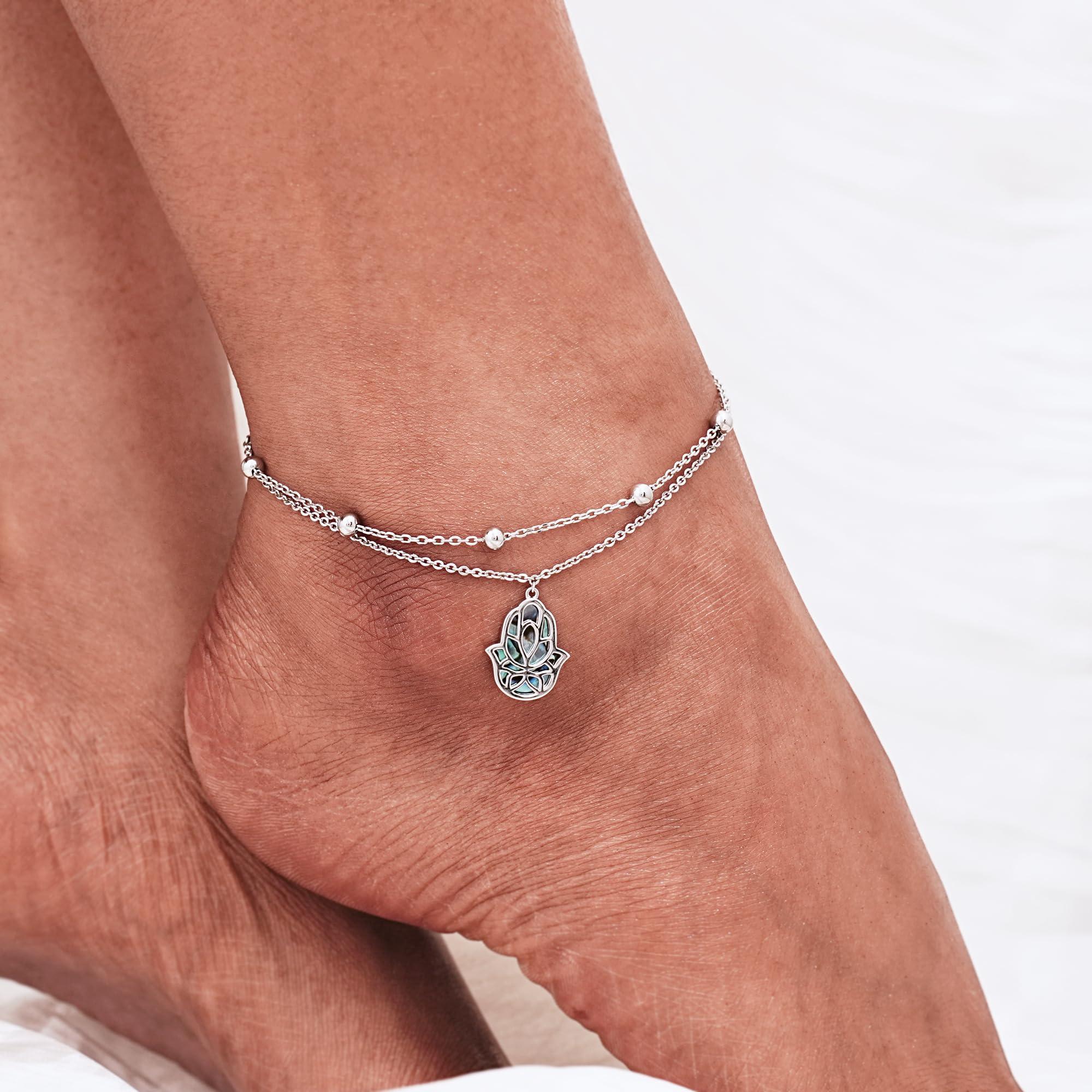 CHIC & ARTSY Dainty Anklets S925 Sterling Silver Summer Layered Anklet Bracelet Adjustable Multilayer Beach Anklet Bracelet Foot Jewelry for Women 10-11 Inches