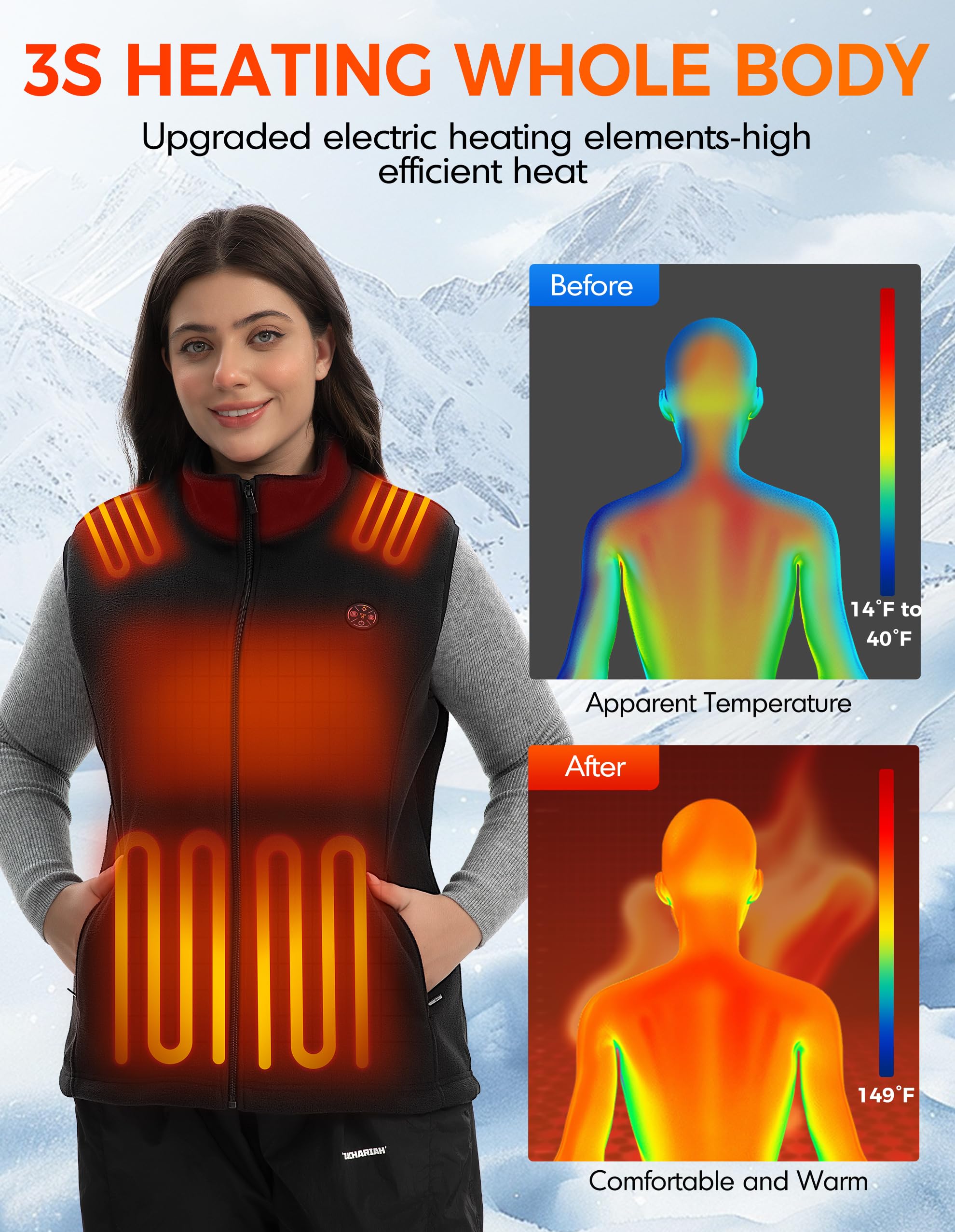 Gilet Riscaldato Donna Fleece con Powerbank, 15 Zone di Riscaldamento, Fleece, Leggera e Traspirante, per Campeggio