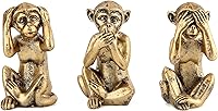 Leekung 3 Wise Monkeys Statues - See No Evil Hear No Evil Speak No Evil Gold Antique Bronze Figurine Set for Boho Home Decor Desk Shelf