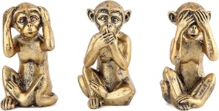 Leekung 3 Wise Monkeys Statues - See No Evil Hear No Evil Speak No Evil Gold Antique Bronze Figurine Set for Boho Home Decor Desk Shelf