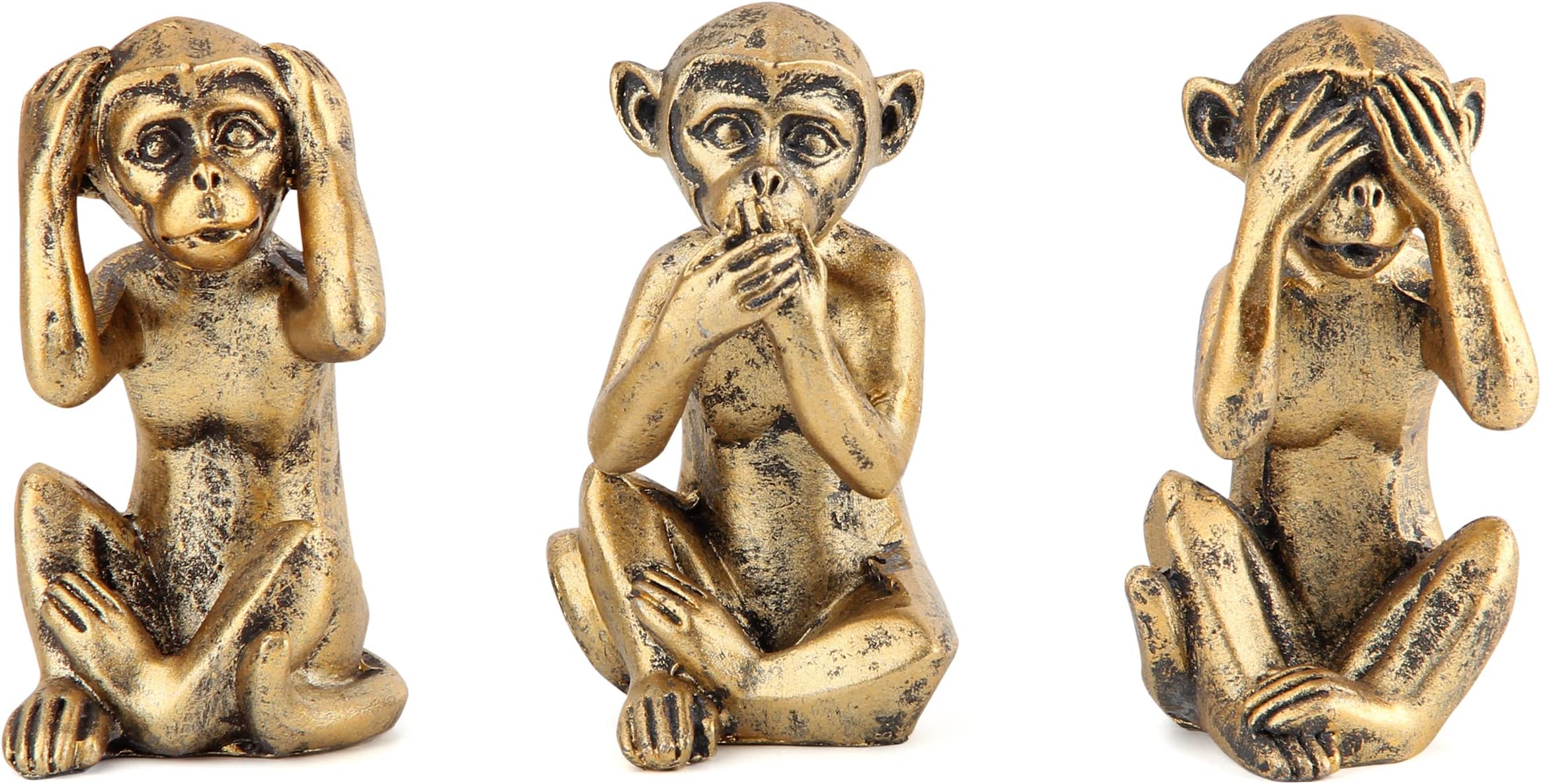 Leekung 3 Wise Monkeys Statue for Home Decor Accents,Hear no Evil See no Evil Speak no Evil Figurine for Living Room Boho Desk Gold Modern Table Decor,Monkey Gift Shelf Decor Accents Antique Bronze
