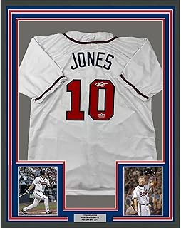 Framed Facsimile Autographed Chipper Jones 33x42 Atlanta White Reprint Laser Auto Baseball Jersey