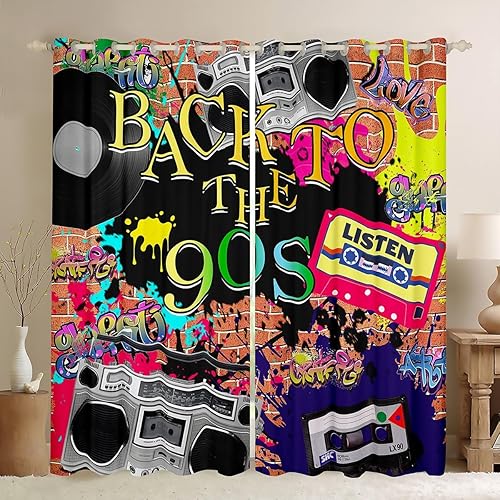 Erosebridal Cortinas opacas de moda de los años 90, 30 % a 50 % para dormitorio, cortina de ventana con cinta de radio retro, tratamientos de