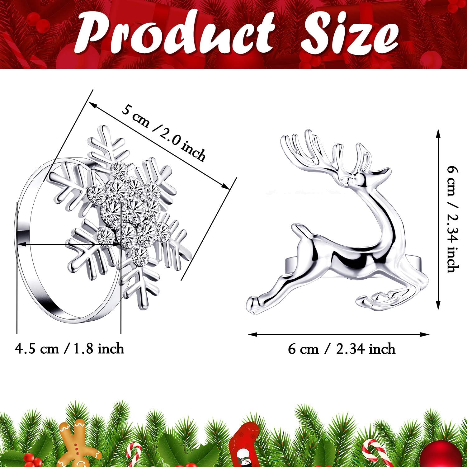 Christmas Napkin Rings Set of 12, Elk Chic Silver Napkin Rings and Rhinestone Snowflake Napkin Buckles Holder Rings for Wedding Birthday Dinner Christmas Party Supplies(Silver) : Home & Kitchen