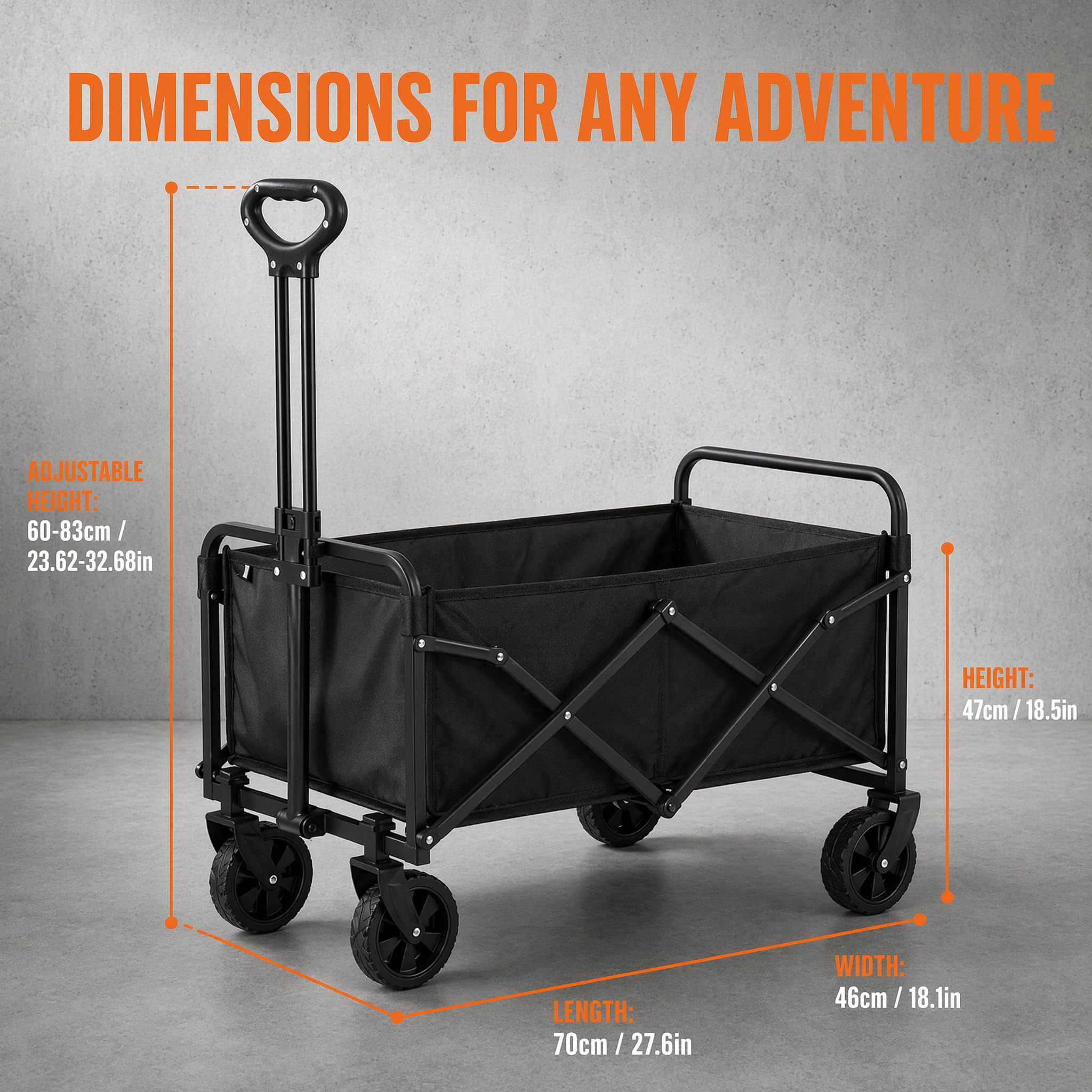 Klappbarer,strapazierfähiger Mehrzweckwagen für den Außenbereich,75KG Tragfähigkeit,klappbarer Wagen mit All-Terrain-Rädern und verstellbarem Griff,für Strand,Garten,Camping,Einkaufen,schnelles