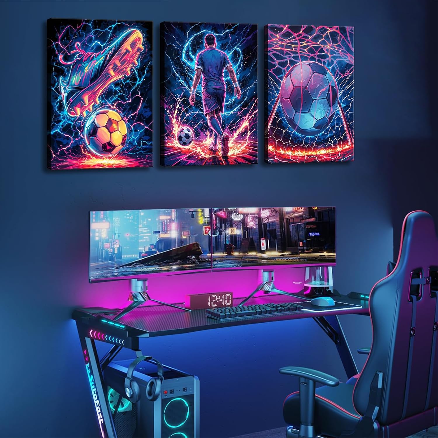 3Pcs Cool Soccer Canvas Wall Art Abstract Soccer Sneakers Posters Prints Paintings Neon Boys Football Themed Bedroom Wall Decor Artwork for Boys Room Teen Kids Playroom Decoration 16x24in - Image 6