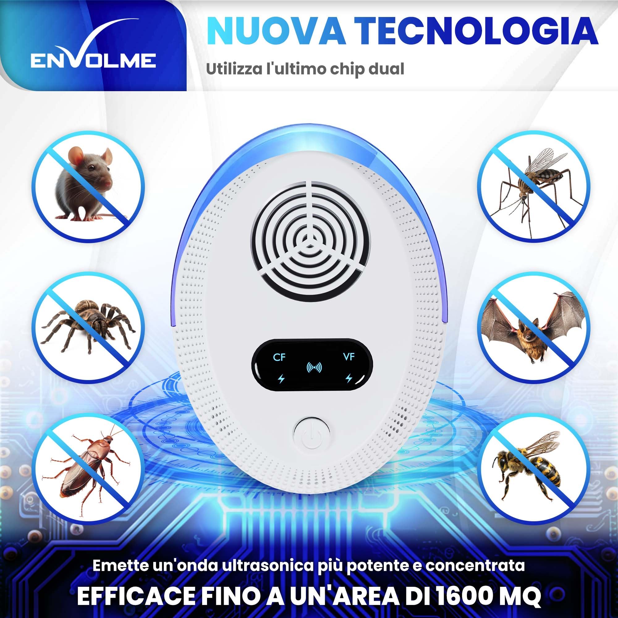 Repellente Ultrasuoni per Insetti - Antizanzare - Anti Ragni - Repellente per Topi - Dispositivo Elettrico Antizanzare - Pipistrelli