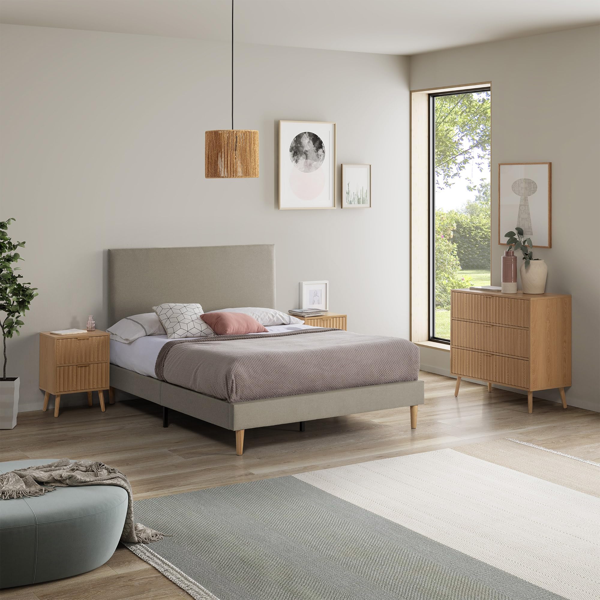 HOMN LIVING Somier Tapizado Aura 160x200 cm Beige 30 cm