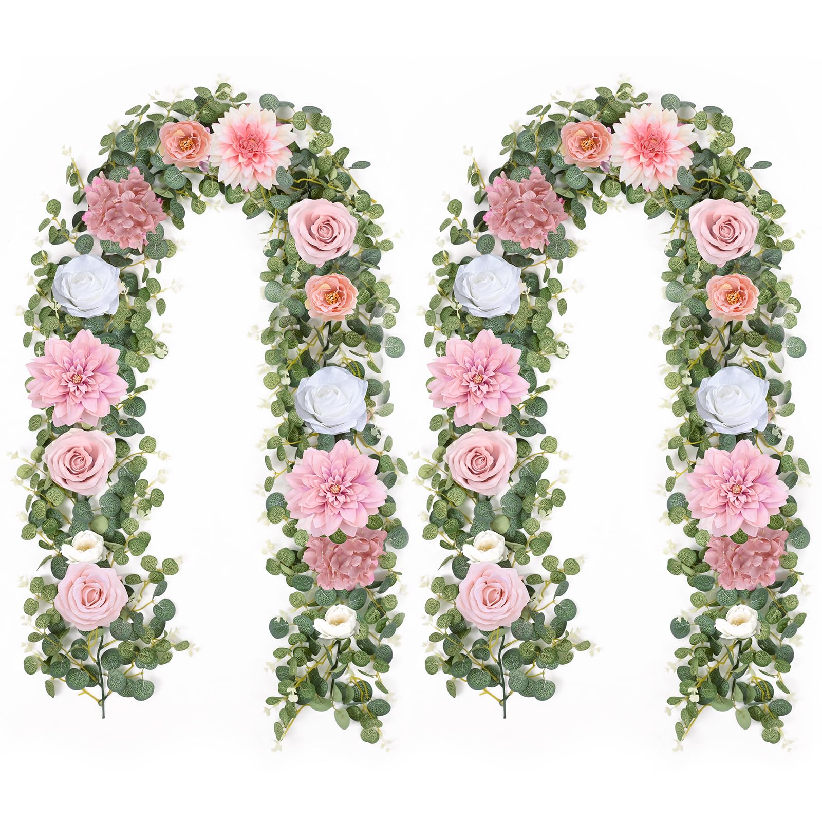 Photo 1 of Waipfaru 2 Pcs Flower Garland, 12.14ft Eucalyptus Garland Vines with Flowers for Wedding Reception Table Mantle Spring Room Decor (Rose Pink)
