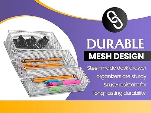 Miniatura 3 de YBM HOME Organizador de cajones de malla blanca para cajones y estantes, soporte para suministros escolares, cesta organizadora de escritorio de