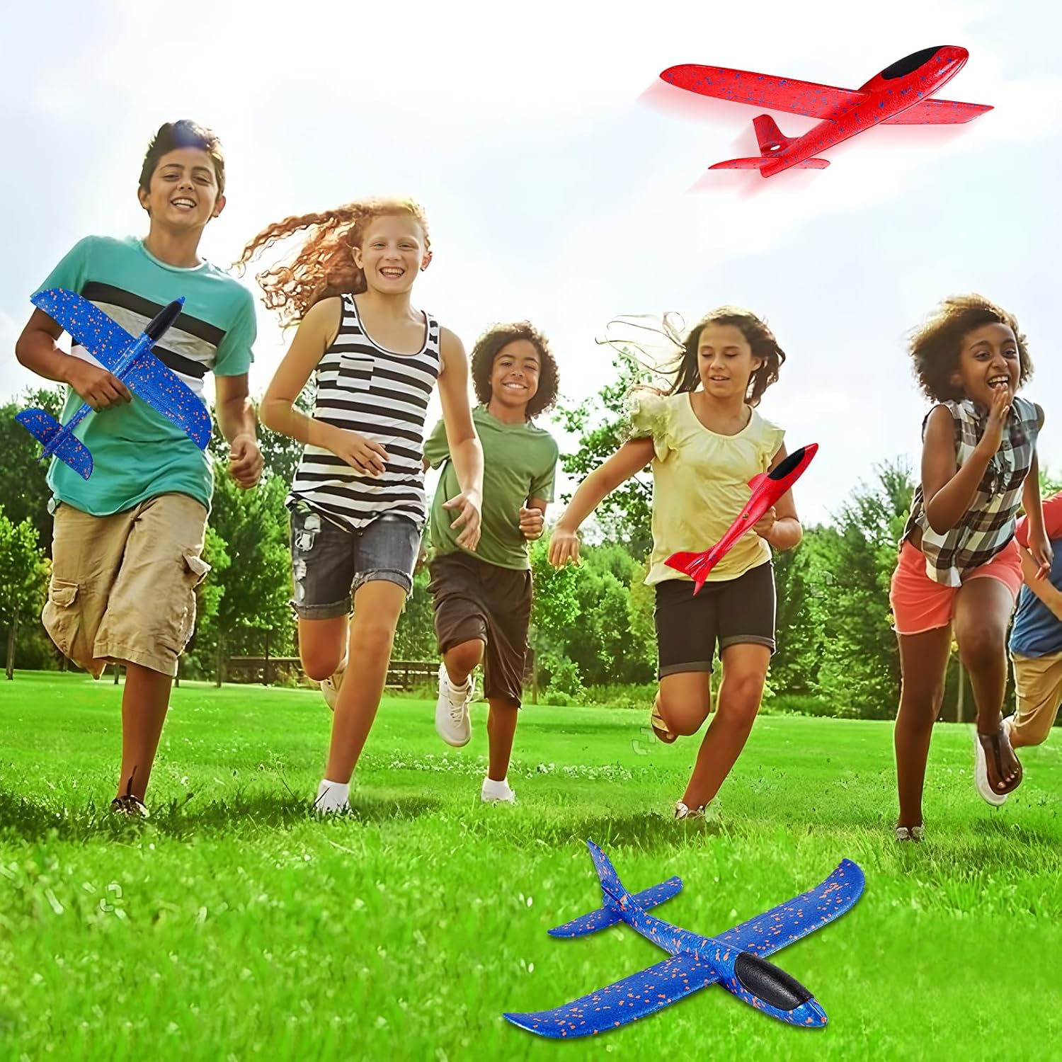6 Pack Foam Airplanes Toys,17.5" Large Glider Airplanes for Kids Toddler,Airplane Toys with 2 Flight Mode,Flying Styrofoam Plane for Outdoor Sport,Birthday Party Favors
