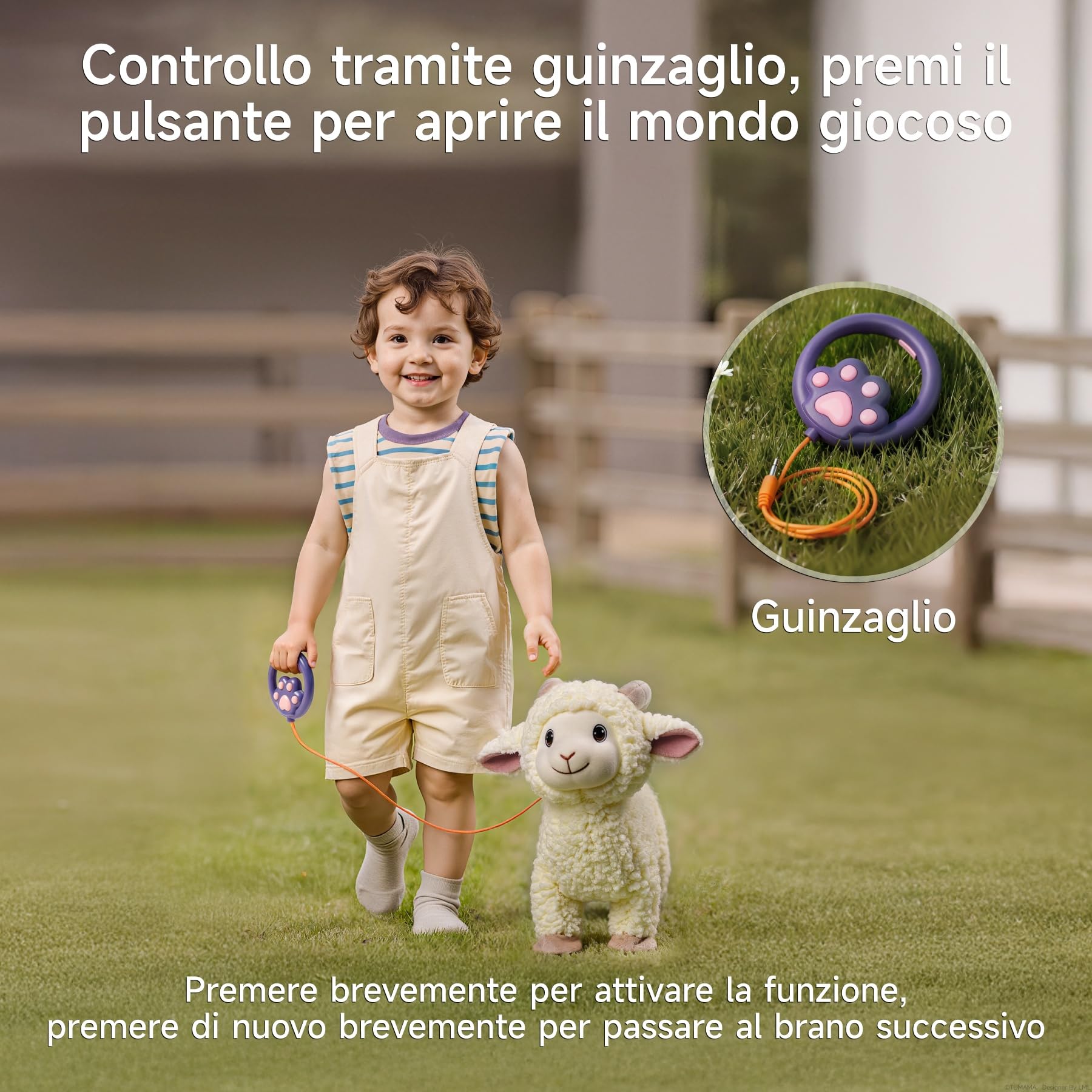 Pecora di Peluche che Cammina, Peluche Agnello con Telecomando Guinzaglio, Giocattolo di Peluche Elettronico Interattivo che Cammina, Canta, Bela e Scodinzola, Beee Realistico