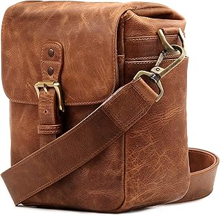 MegaGear Torres Mini Kameratasche - Kuriertasche aus echtem Leder für Spiegellose, Sofortbild- und DSLR Kameras