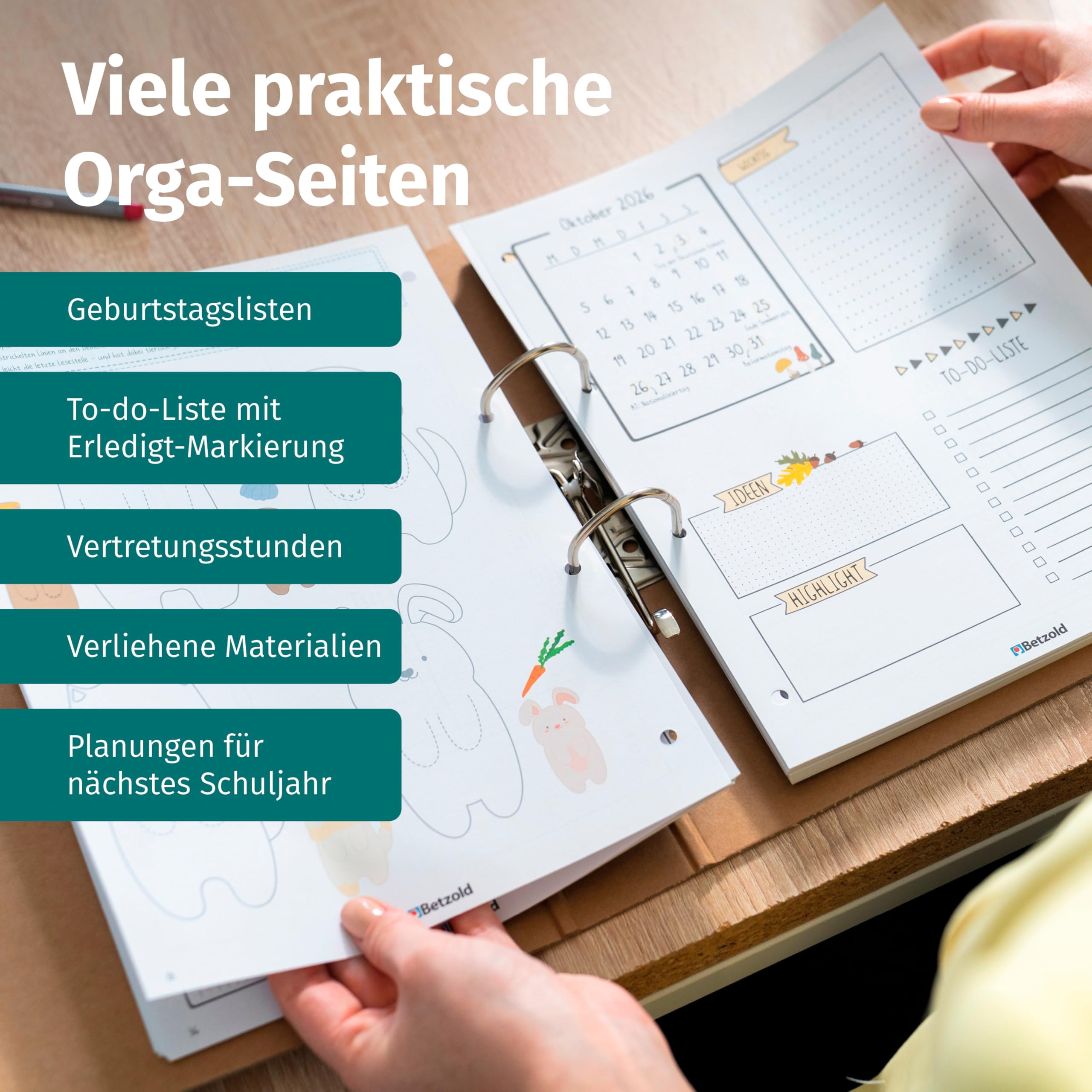 Betzold Design Lehrerkalender 2026/2027 DIN A4 Loseblattsammlung - Schulplaner, Schuljahr-Organizer, gelocht zum Abheften