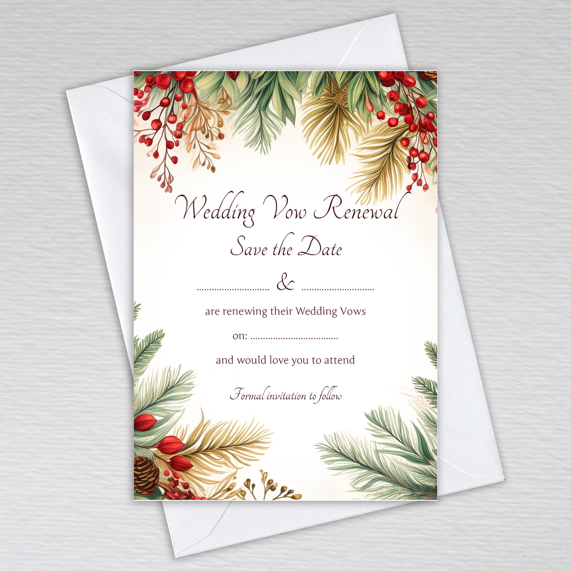 Webspectations Red Berry Christmas Wedding Vow Renewal Save the Date Cards/Save the Day Invitations: Red Berry Winter Wedding Vow Renewal Save the Date Invites (Pack of 20 with Envelopes)