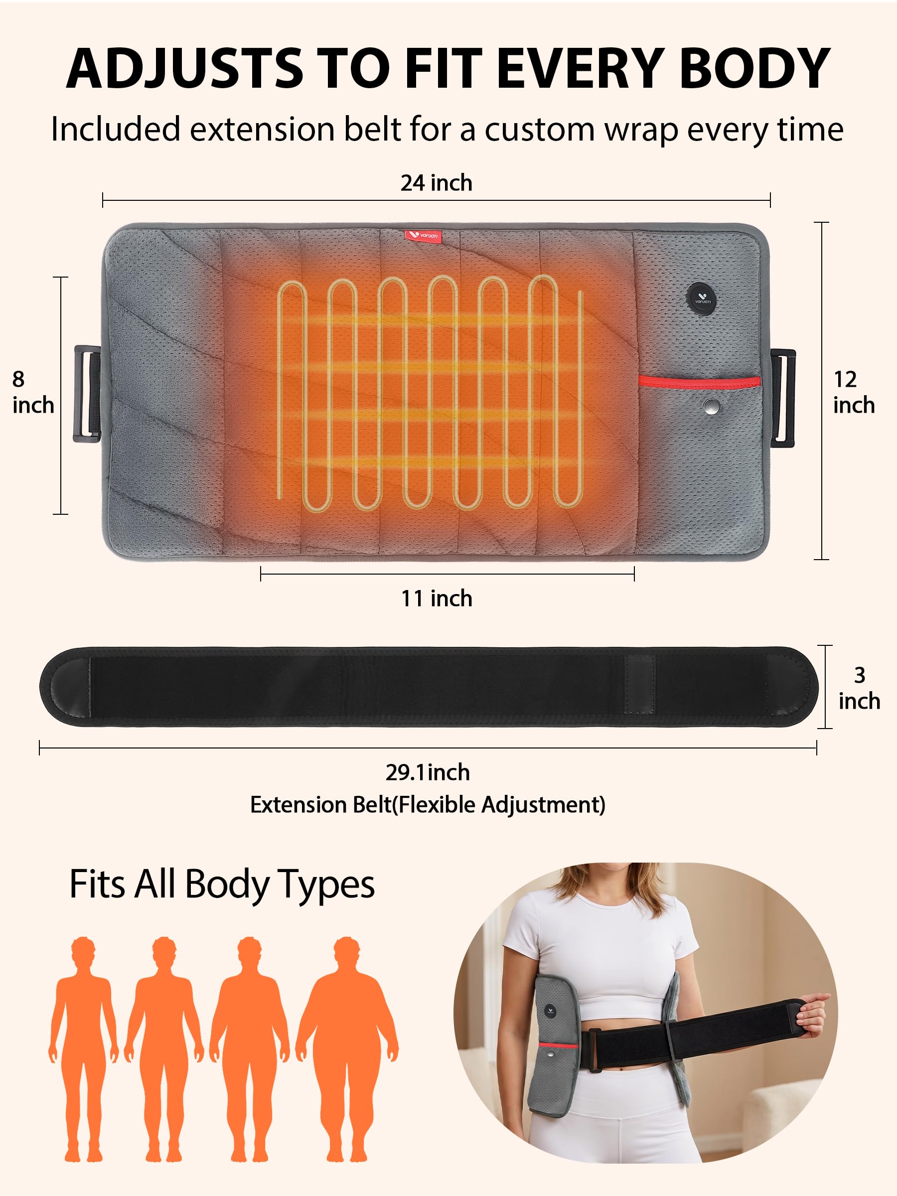 Couverture chauffante avec batterie sans fil, 10 000 mAh, coussin chauffant dos avec 3 niveaux de chauffage, coussin chauffant électrique pour dos, épaules, ventre, cou, jambes, genoux, bande