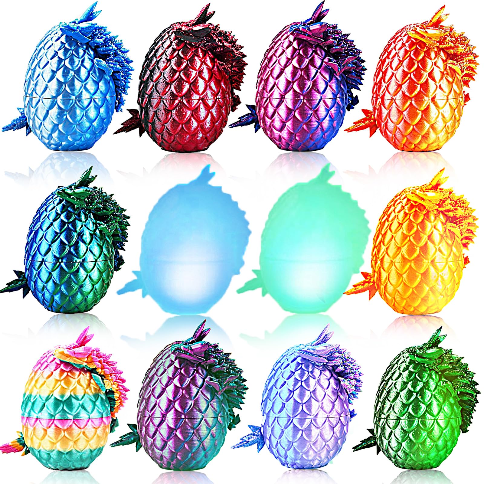 12PCS 3D Printed Dragon Eggs Easter Basket Stuffers for Kids Prefilled Easter Eggs with Dragon Fidget Toys 3D