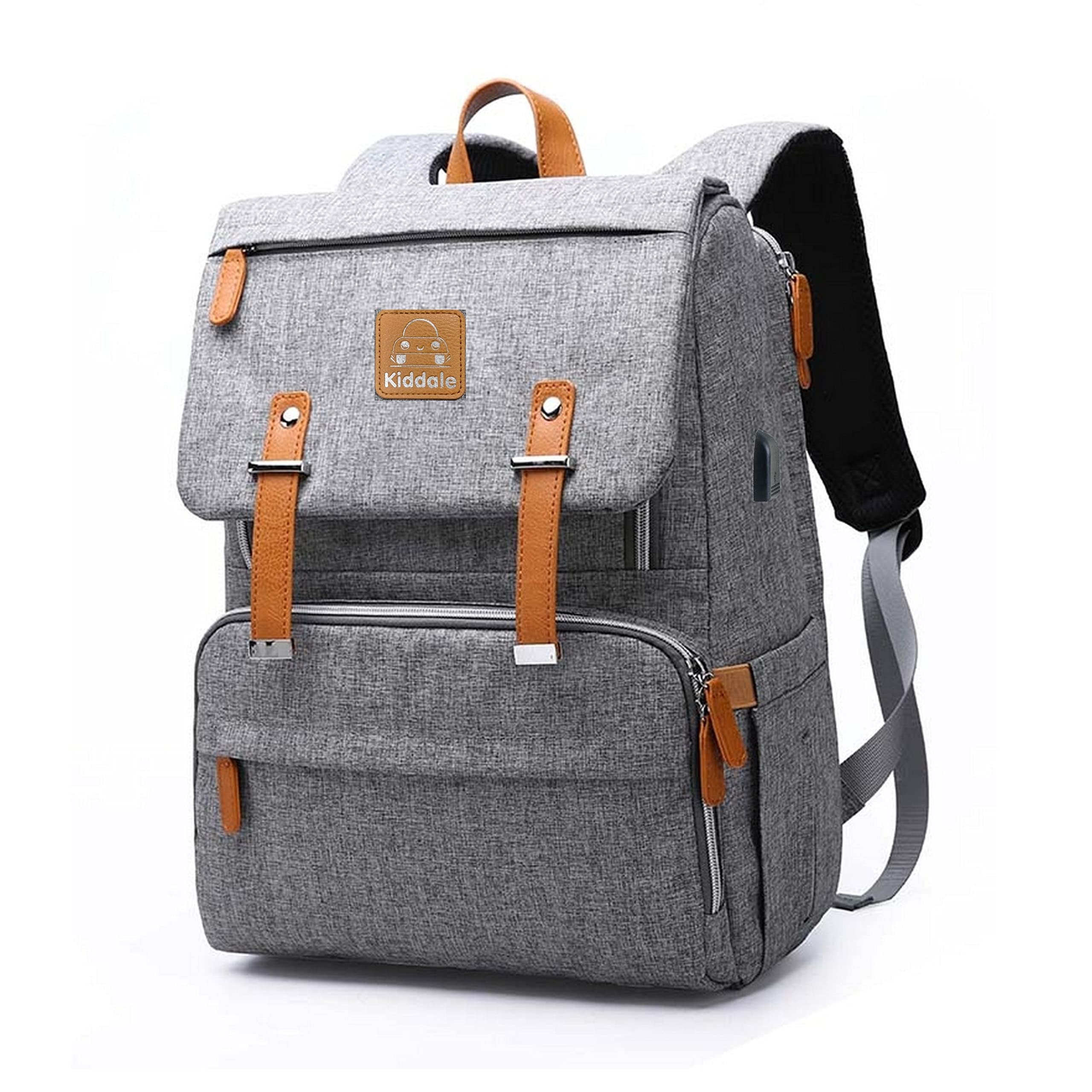 Baby Diaper Bag backpack for Mothers-External Mobile Charging port Diaper Changing Mat,Laptop Compartment Insulated Pockets-Grey, M