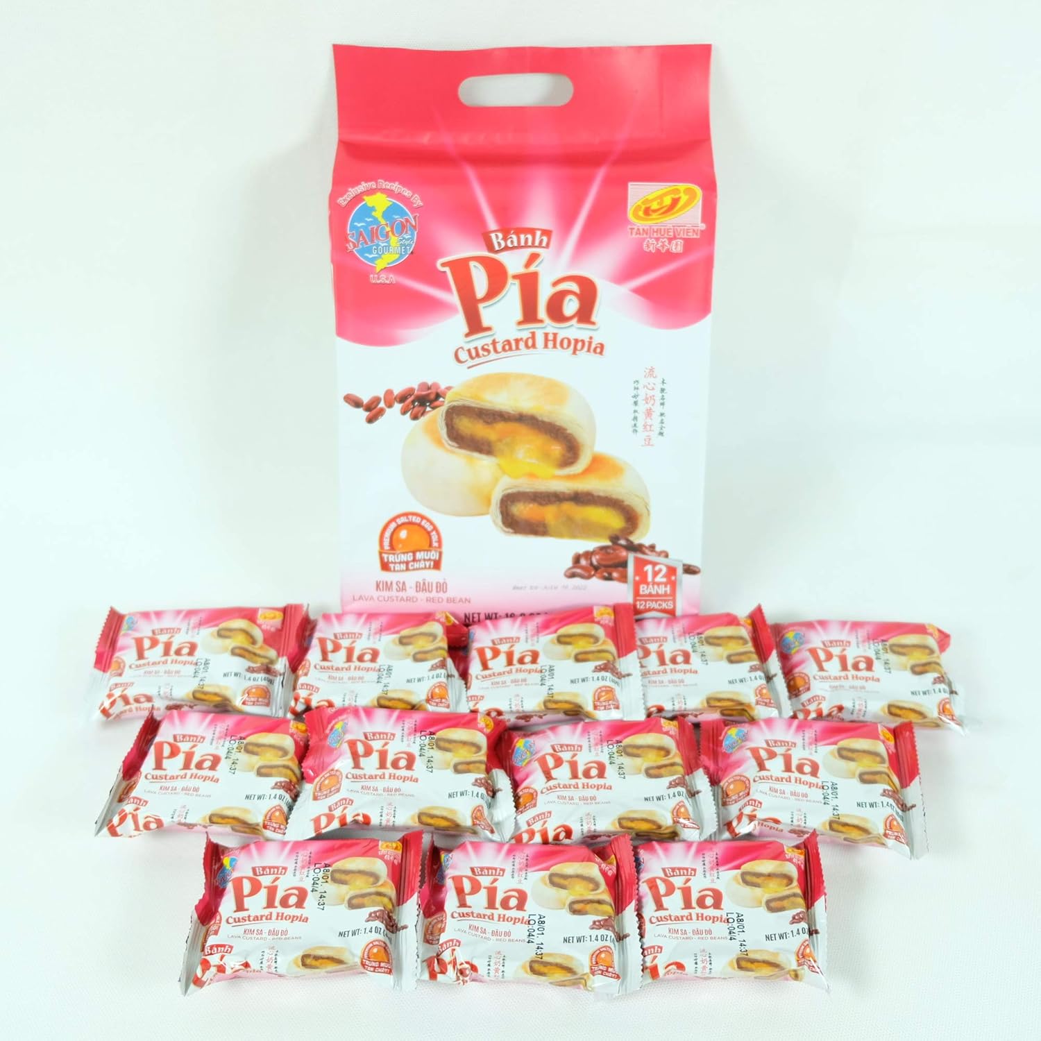 Banh Pia Pia Cake Lava Custard Hopia Cake Tan Hue Vien Saigon Gourmet, Red Bean