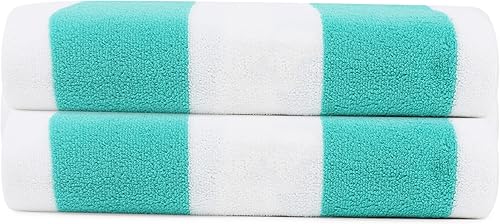 Miniatura 2 de FOREIGN PUNKS Paquete de dos toallas de playa de microfibra Cabana de 30 x 60 pulgadas, color aguamarinablanco, paquete de 2