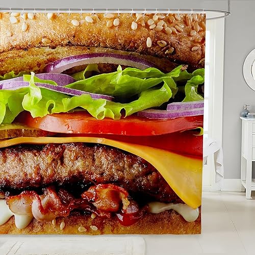 Hamburgers - Juego de cortinas de ducha gigantes y divertidas para niños, cortina de ducha extraña, accesorios de baño para niños, 72 x 72 pulgadas