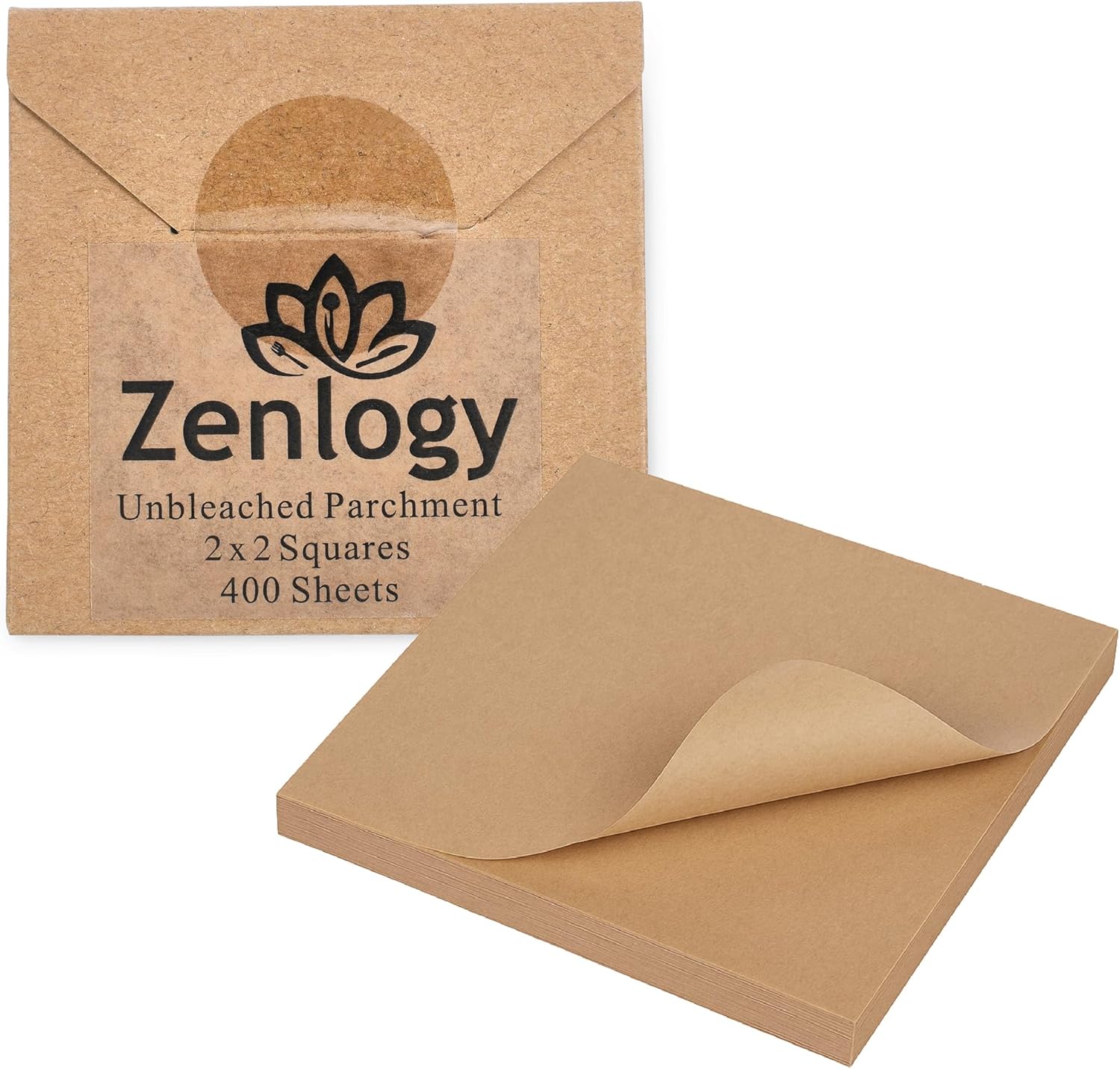 Zenlogy 3x3 Small Parchment Paper Squares (400 sheets) - Unbleached, Non-stick, Pre-cut Mini Parchment Paper - For Diamond Painting, Freezing, Storing, Separating, Flower Piping and Lining