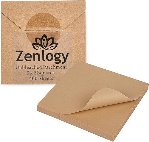 Zenlogy - Hojas cuadradas de papel de pergamino sin blanquear 5x5 cm (400 hojas) - Perfectas para almacenamiento, congelación, separación, horneado,
