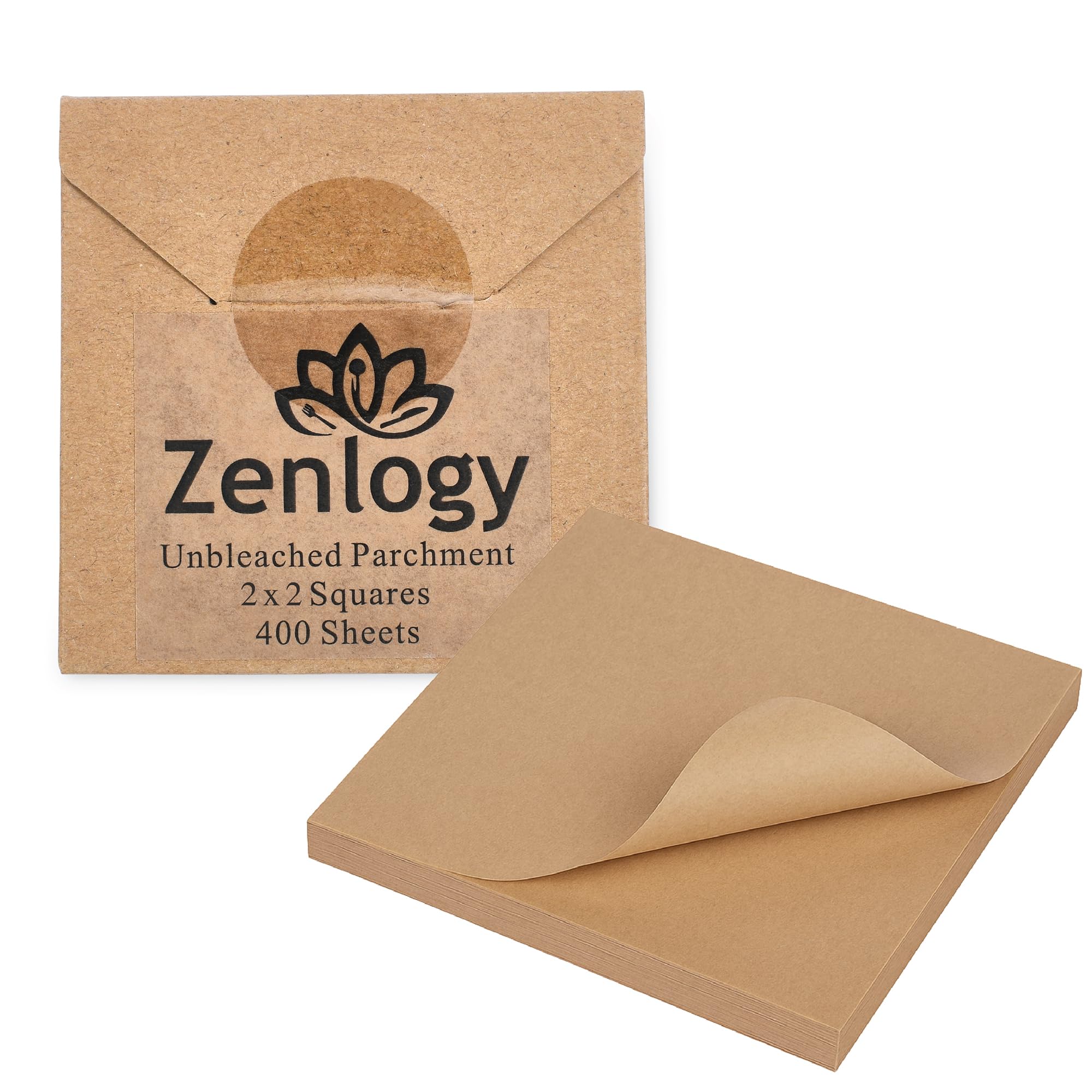 Zenlogy Unbleached Parchment Paper Squares 2x2 (400 Sheets) - Perfect for Storing Freezing Separating Baking Diamond Painting