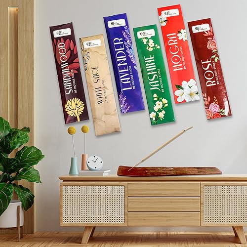Miniatura 5 de EF Exotic Fragrances Varillas de incienso  Juego de 6 Insenses (120 varillas)  Lavanda, Rosa, Jazmín, salvia blanca, Mogra, sándalo  Set de regalo