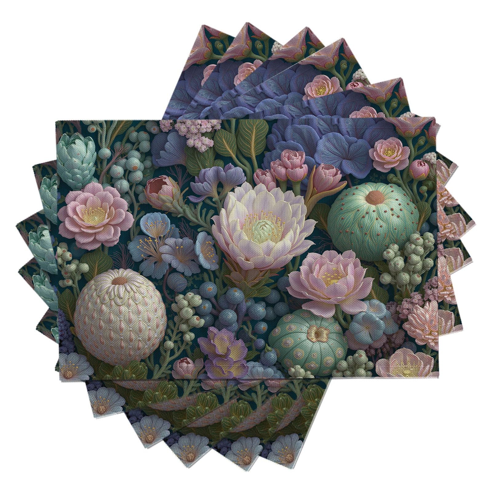Sets de table en lin nénuphars cactus imperméable antidérapant rectangulaire lot de 4
