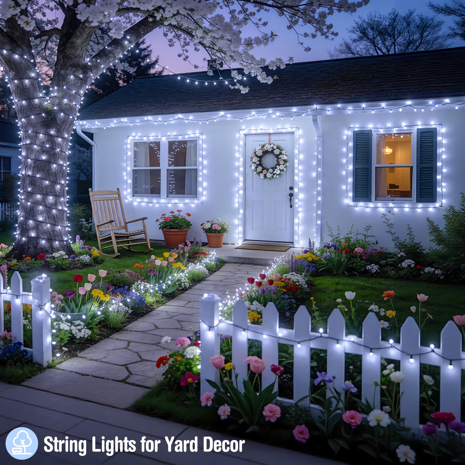 JMEXSUSS 800 luci LED bianche di Natale per esterni, 82,9 m, 8 modalità di luci per albero di Natale, filo verde, ghirlanda di luci a LED impermeabili per decorazione albero