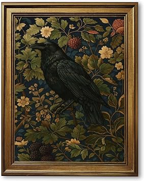Framed Raven and Botanical Print Poster Canvas Print Art Vintage Art Print Wall Art Pictures Wall Decor Exquisite Home Decor Living Room Bedroom Apartment Retro Framed,16L X24W